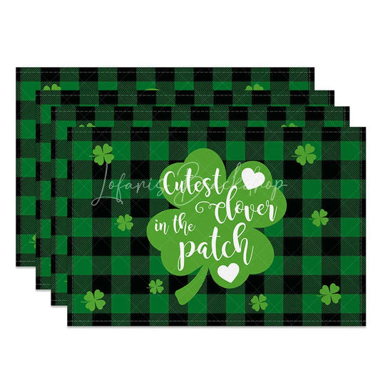 Lofaris Cutest in the Clover Patch Set of 4 Placemats St. Patricks Day Large Shamrock Green Plaid Table Mats