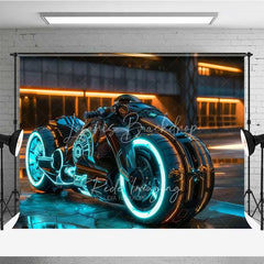 Lofaris Cyberpunk City Backdrop Sci-Fi Neon Motorcycle Photography Background Future Tech Street Photo Booth Prop