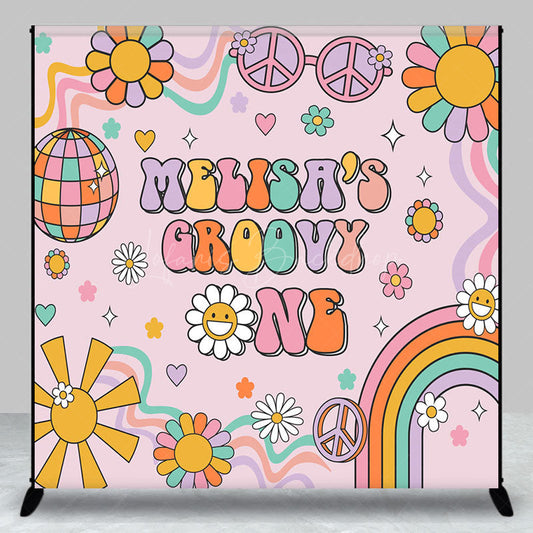 Lofaris Daisy Ball Groovy One Custom Name Birthday Backdrop