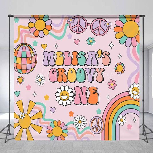 Lofaris Daisy Ball Groovy One Custom Name Birthday Backdrop