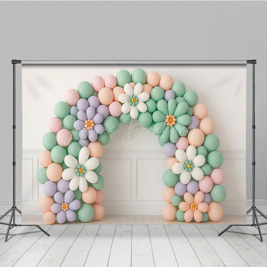 Lofaris Daisy Balloon Arch Cake Smash Backdrop Pastel Rainbow Colors with Flowers Groovy First Birthday Photo Prop