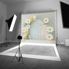 Lofaris Daisy Bee Cake Smash Backdrop Blue Floral Balloon Arch Background Boho Spring 1st Birthday Photography Studio Prop