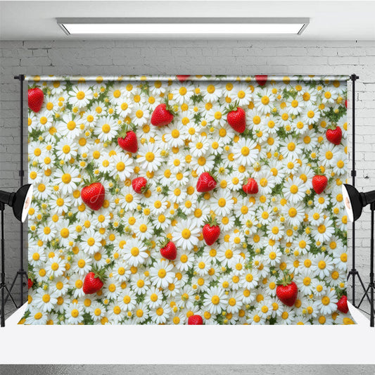 Lofaris Daisy Blooming With Strawberry Spring Backdrop