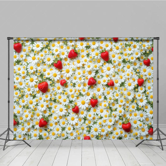 Lofaris Daisy Blooming With Strawberry Spring Backdrop