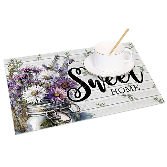 Lofaris Daisy Floral Home Sweet Wood Set of 4 Placemats