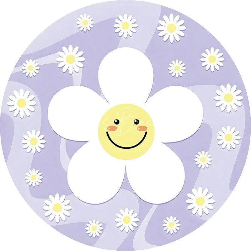 Lofaris Daisy Floral Round Backdrop Yellow White Spring Flower Circle Frame Wedding Birthday Baby Shower Photo Background