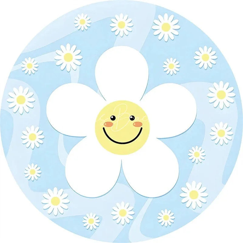 Lofaris Daisy Floral Round Backdrop Yellow White Spring Flower Circle Frame Wedding Birthday Baby Shower Photo Background