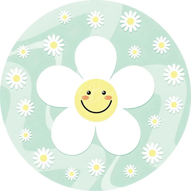 Lofaris Daisy Floral Round Backdrop Yellow White Spring Flower Circle Frame Wedding Birthday Baby Shower Photo Background