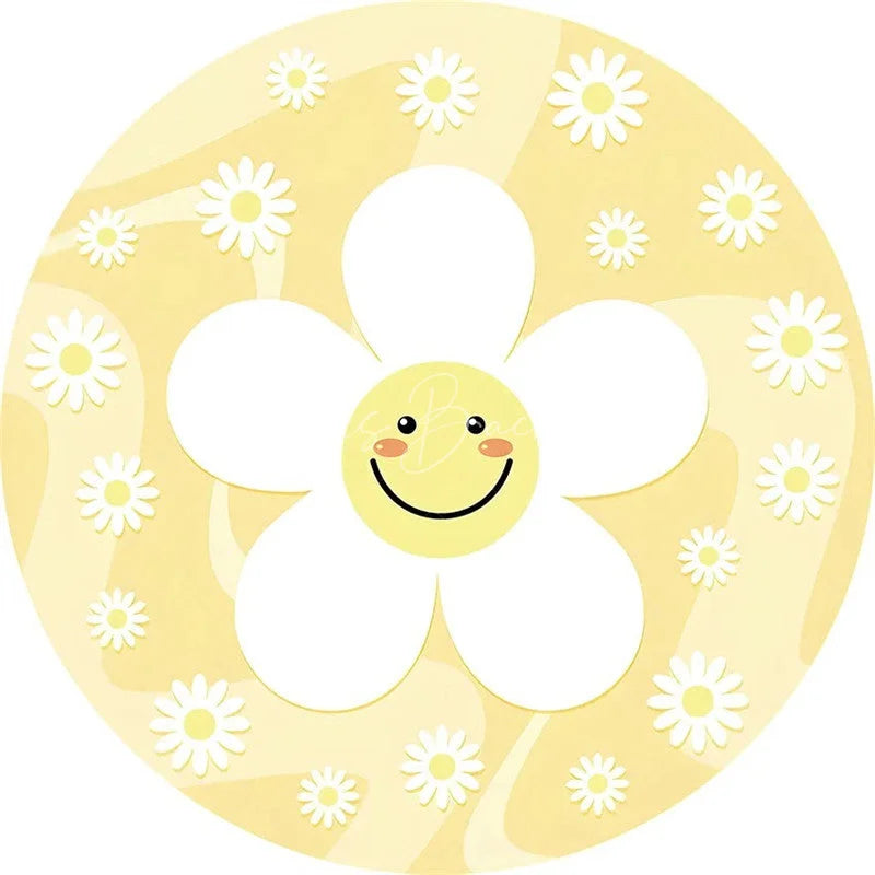Lofaris Daisy Floral Round Backdrop Yellow White Spring Flower Circle Frame Wedding Birthday Baby Shower Photo Background