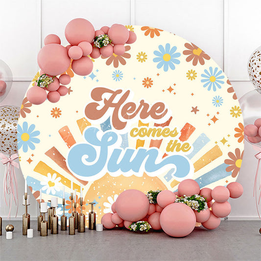 Lofaris Daisy Sun Here Comes The Round Baby Shower Backdrop