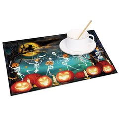 Lofaris Dancing Skeleton and Jack-O’-Lantern Halloween Set of 4 Placemats for Funny Spooky Party Decor