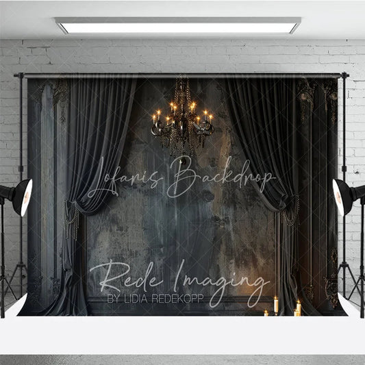 Lofaris Dark Abstract Texture Photography Backdrop Vintage Chandelier Black Curtains Studio Portrait Background