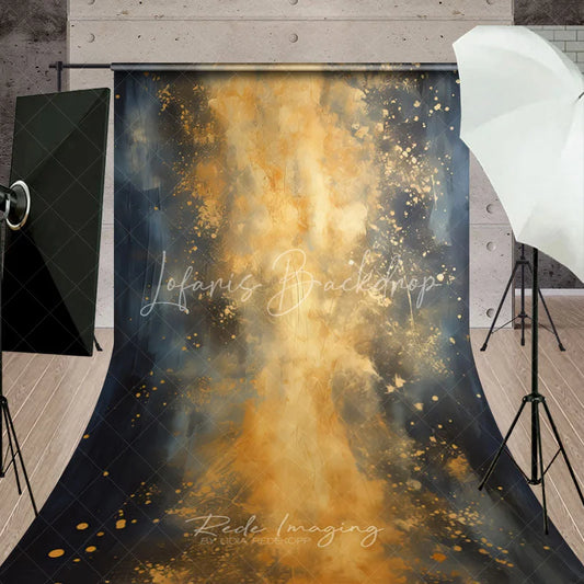 Lofaris Dark Blue and Gold Abstract Textured Sweep Backdrop Elegant Artistic Photography Background