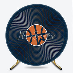 Lofaris Dark Blue Basketball Theme Round Backdrop featuring an Orange Ball and Concentric Circles for Sports Party