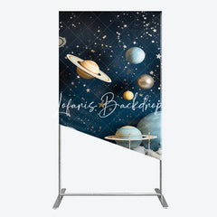 Lofaris Dark Blue Galaxy Outer Space Planets and Stars Rectangle Arch Backdrop Cosmic Birthday Party Decor