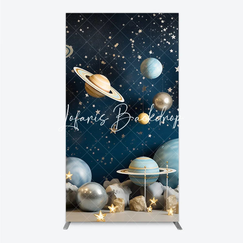 Lofaris Dark Blue Galaxy Outer Space Planets and Stars Rectangle Arch Backdrop Cosmic Birthday Party Decor