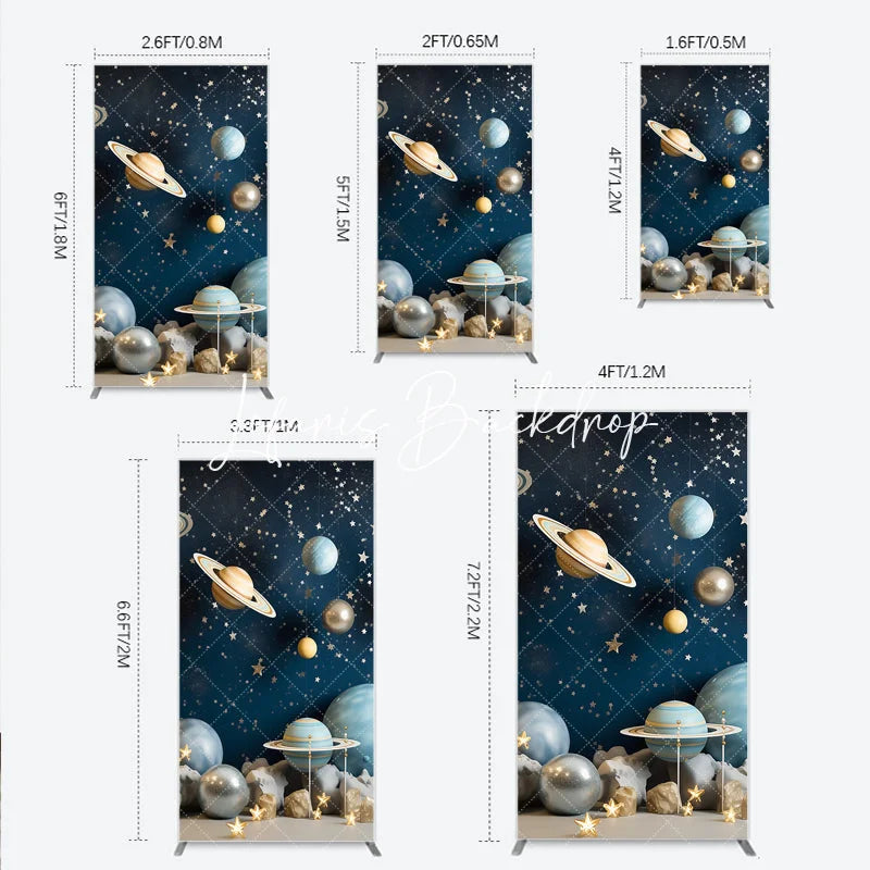 Lofaris Dark Blue Galaxy Outer Space Planets and Stars Rectangle Arch Backdrop Cosmic Birthday Party Decor