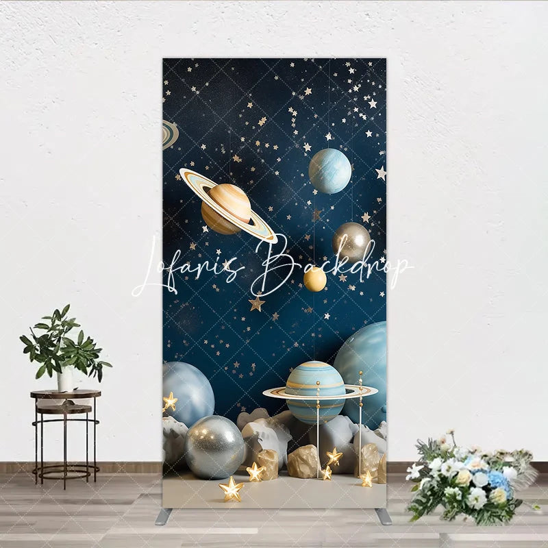 Lofaris Dark Blue Galaxy Outer Space Planets and Stars Rectangle Arch Backdrop Cosmic Birthday Party Decor