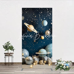 Lofaris Dark Blue Galaxy Outer Space Planets and Stars Rectangle Arch Backdrop Cosmic Birthday Party Decor