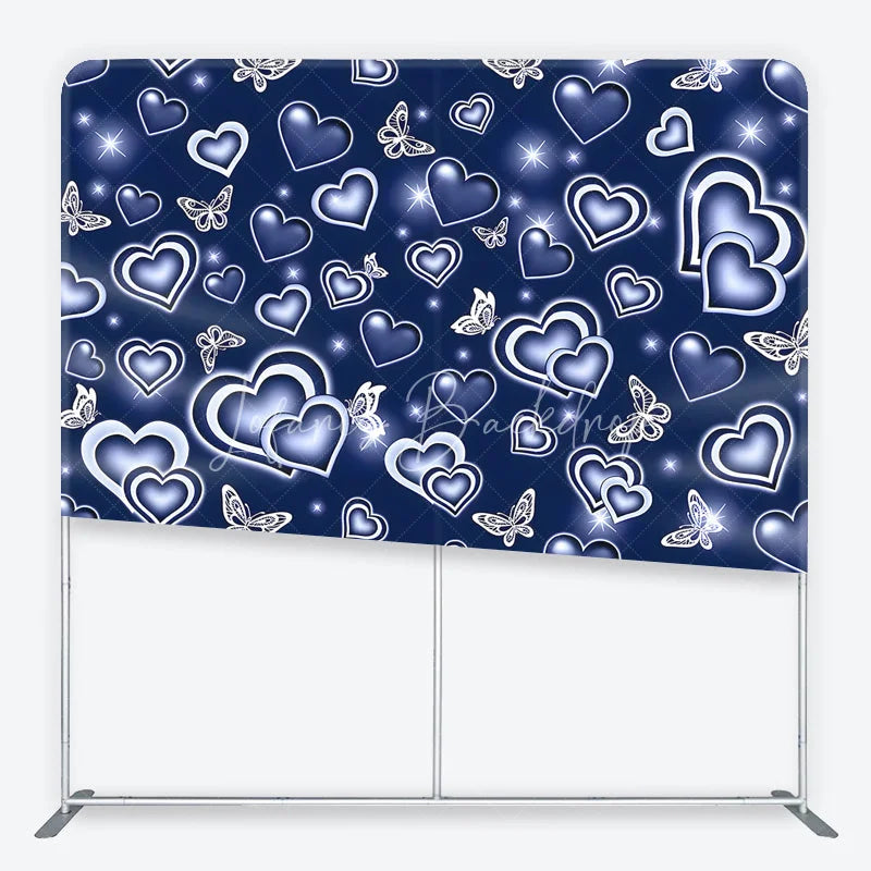 Lofaris Dark Blue Glowing Hearts and White Butterflies Square Double-Sided Backdrop Romantic Dreamy Decor