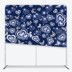 Lofaris Dark Blue Glowing Hearts and White Butterflies Square Double-Sided Backdrop Romantic Dreamy Decor