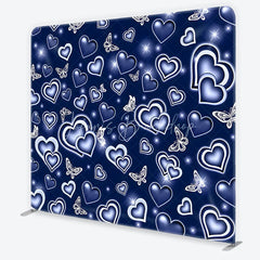 Lofaris Dark Blue Glowing Hearts and White Butterflies Square Double-Sided Backdrop Romantic Dreamy Decor