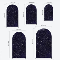 Lofaris Dark Blue Starry Night Round Top Arch Backdrop Elegant White Glitter Galaxy Theme Party Decor