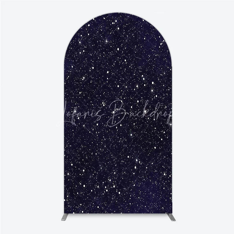 Lofaris Dark Blue Starry Night Round Top Arch Backdrop Elegant White Glitter Galaxy Theme Party Decor