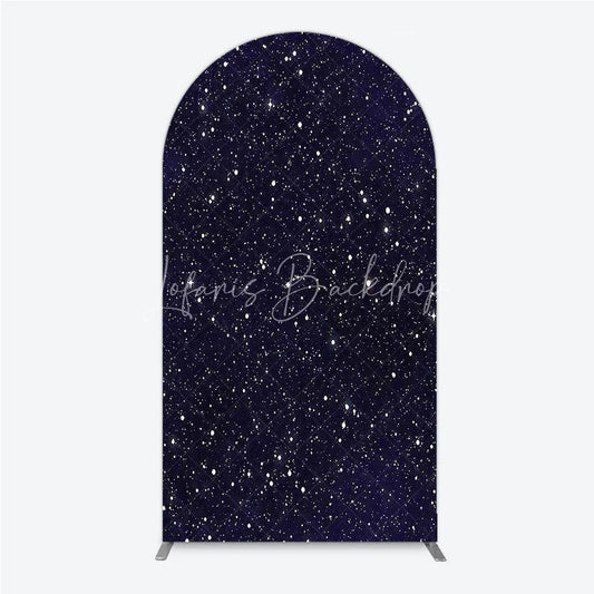 Lofaris Dark Blue Starry Night Round Top Arch Backdrop Elegant White Glitter Galaxy Theme Party Decor