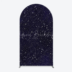 Lofaris Dark Blue Starry Night Round Top Arch Backdrop Elegant White Glitter Galaxy Theme Party Decor