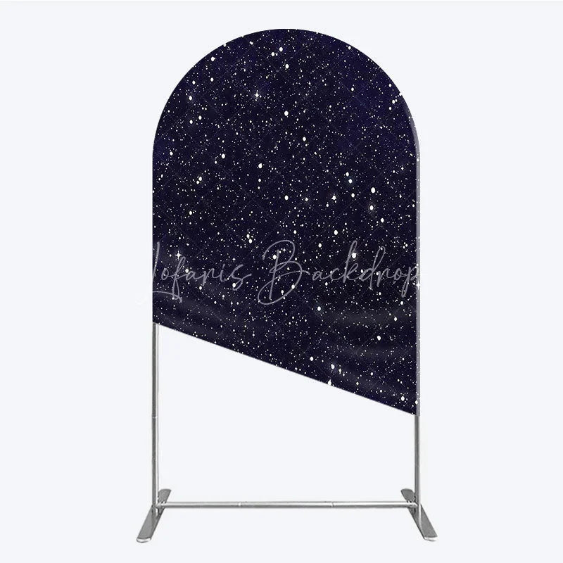 Lofaris Dark Blue Starry Night Round Top Arch Backdrop Elegant White Glitter Galaxy Theme Party Decor