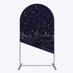Lofaris Dark Blue Starry Night Round Top Arch Backdrop Elegant White Glitter Galaxy Theme Party Decor