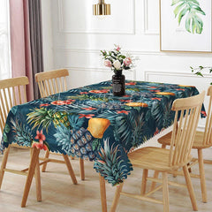 Lofaris Dark Blue Tropical Pineapple Watermelon Pattern Rectangle Tablecloth Summer Decor Washable Kitchen Table Cover