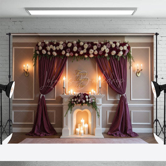 Lofaris Dark Blush Floral Wedding Candles Photo Backdrop