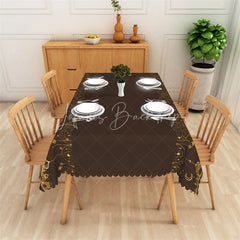 Lofaris Dark Brown and Gold Ramadan Rectangle Tablecloth Glitter Mosque Silhouette Islamic Table Cover