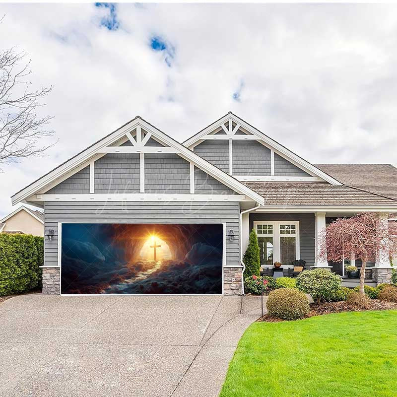 Lofaris Dark Cave Sunlight Cross Easter Garage Door Banner