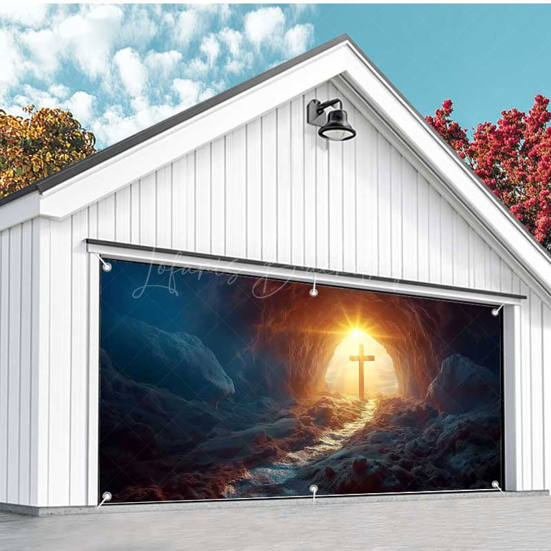Lofaris Dark Cave Sunlight Cross Easter Garage Door Banner