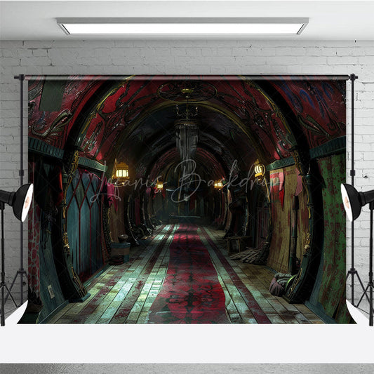 Lofaris Dark Circus Hallway Photography Backdrop Gothic Carnival and Steampunk Theme Vintage Halloween Photo Shoots