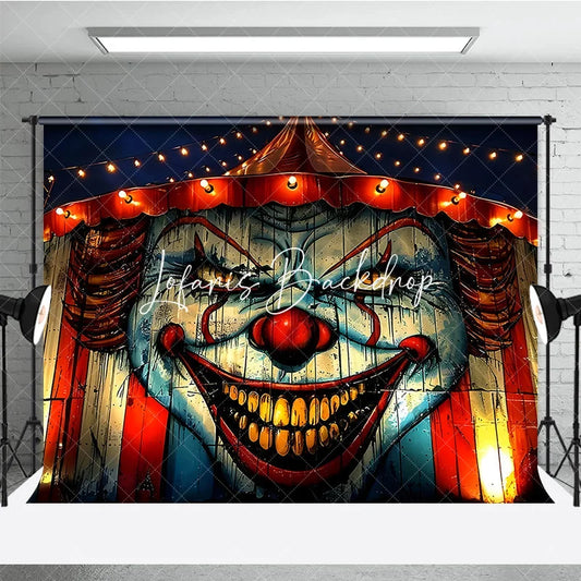 Lofaris Dark Eerie Blue and Red Creepy Clown Face Halloween Holiday Backdrop Spooky Circus Tent Party Decor