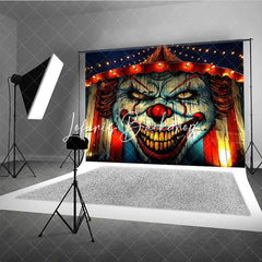 Lofaris Dark Eerie Blue and Red Creepy Clown Face Halloween Holiday Backdrop Spooky Circus Tent Party Decor
