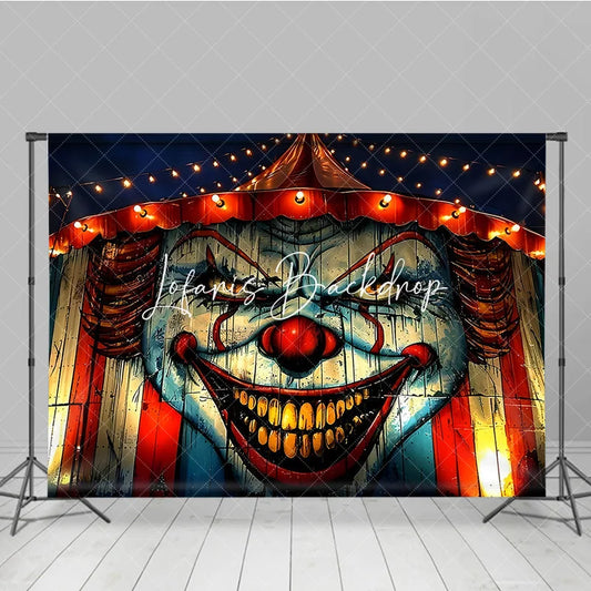 Lofaris Dark Eerie Blue and Red Creepy Clown Face Halloween Holiday Backdrop Spooky Circus Tent Party Decor