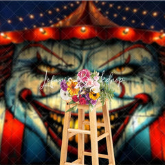 Lofaris Dark Eerie Blue and Red Creepy Clown Face Halloween Holiday Backdrop Spooky Circus Tent Party Decor