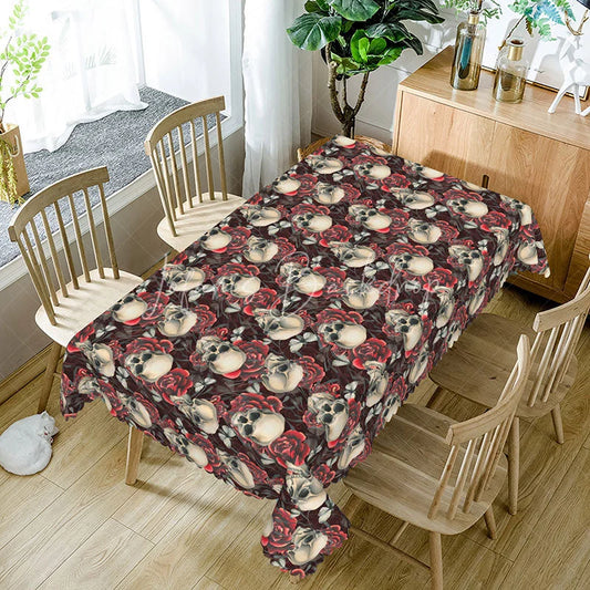 Lofaris Dark Floral Skull Rectangle Tablecloth Dense Skeleton and Rose Pattern Gothic Halloween Dining Decor