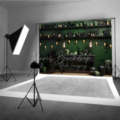 Lofaris Dark Green and Black Spooky Halloween Holiday Backdrop with Skulls Bats Spiderwebs Pumpkins Decor