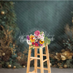 Lofaris Dark Green Christmas Backdrop Gold Ornament Pine Cone Floral Photography Background