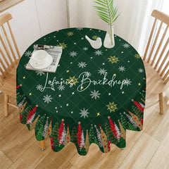 Lofaris Dark Green Christmas Tree and Snowflake Pattern Round Tablecloth Festive Holiday Winter Party Decor