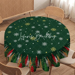 Lofaris Dark Green Christmas Tree and Snowflake Pattern Round Tablecloth Festive Holiday Winter Party Decor