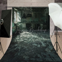 Lofaris Dark Green Distressed Abandoned Kitchen Sweep Backdrop Broken Window Light Ray Photography Prop