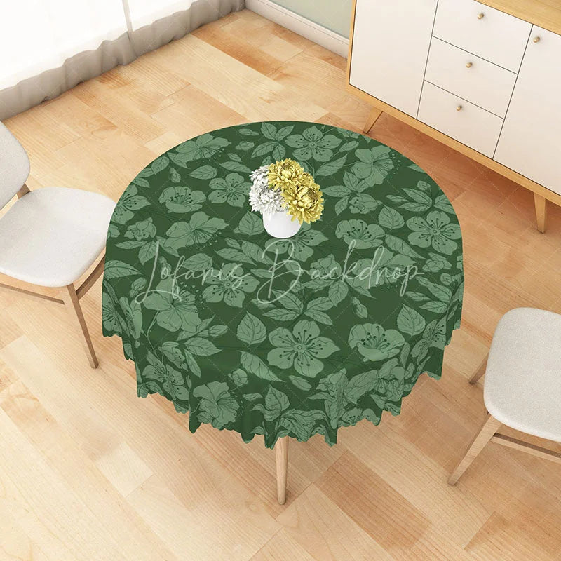 Lofaris Dark Green Tropical Floral Round Tablecloth Botanical Leaf and Flower Table Cover for Garden Party