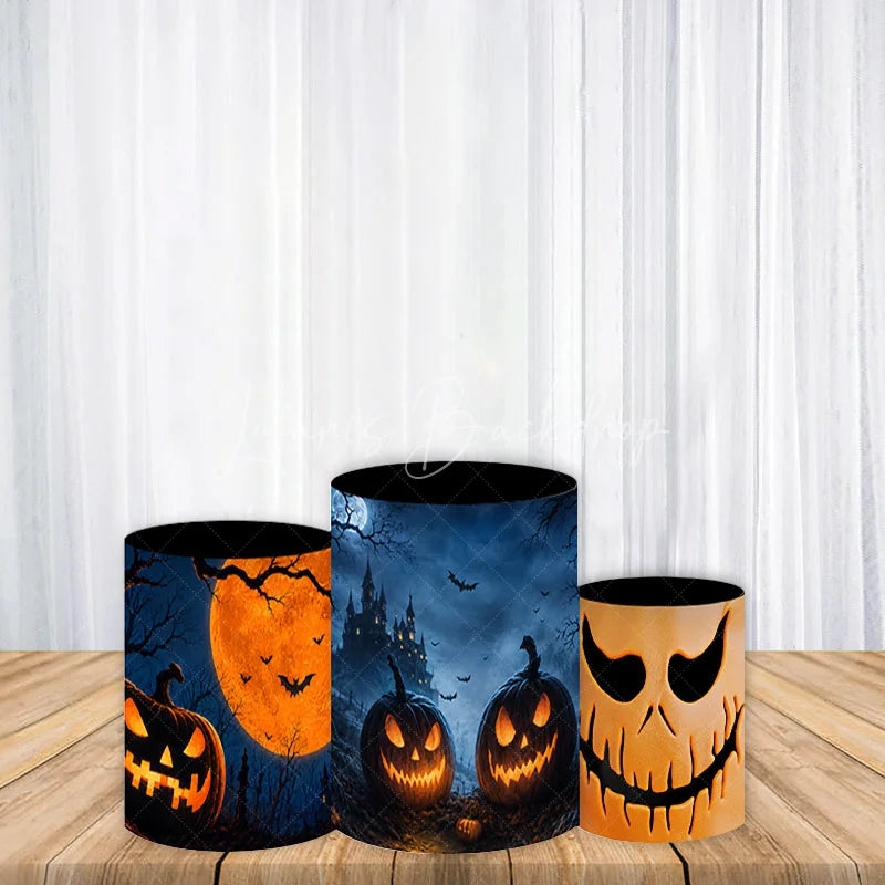 Lofaris Dark Halloween Pumpkin and Bat Haunted Castle Cylinder Cover Spooky Full Moon Party Decor for Celebrations